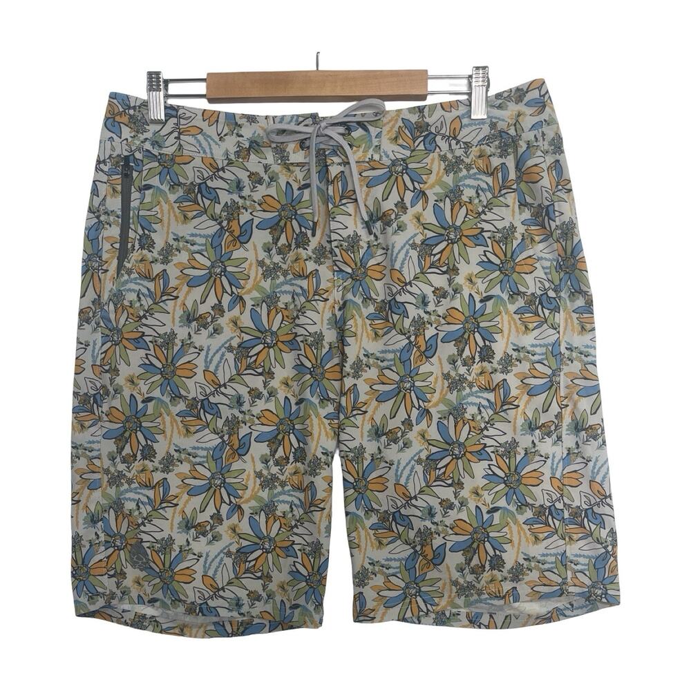 Stio Board Shorts Mens 36 Blue Floral Swim Trunks Quick Dry Surf Beach Outdoor